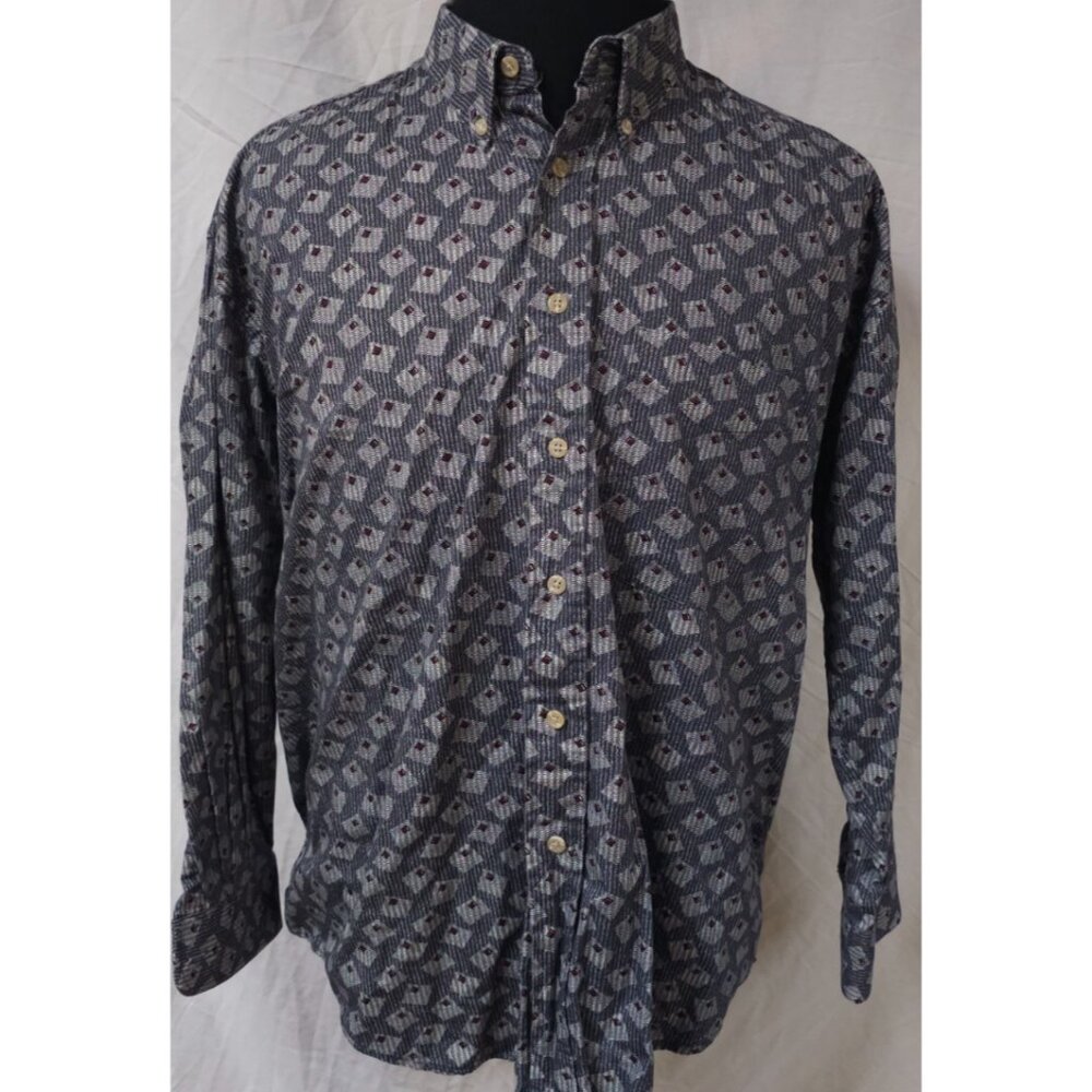 Natural Issue Mens XL Grey Diamond Geometric Wavy Button Down Long Sleeve Shirt